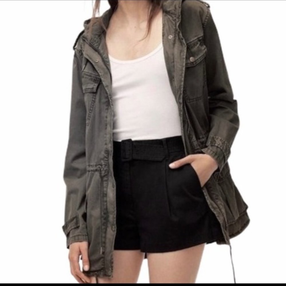 TALULA Aritzia Utility Jacket Light 100% Cotton Distressed Grey Oversized XXS